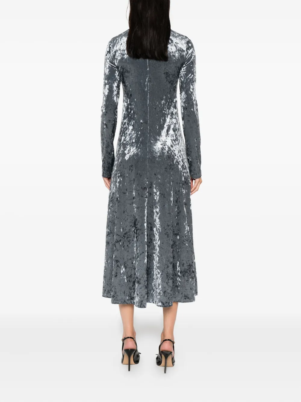 Forte Forte Iridescent Stretch Velvet Turtleneck Dress In Gray