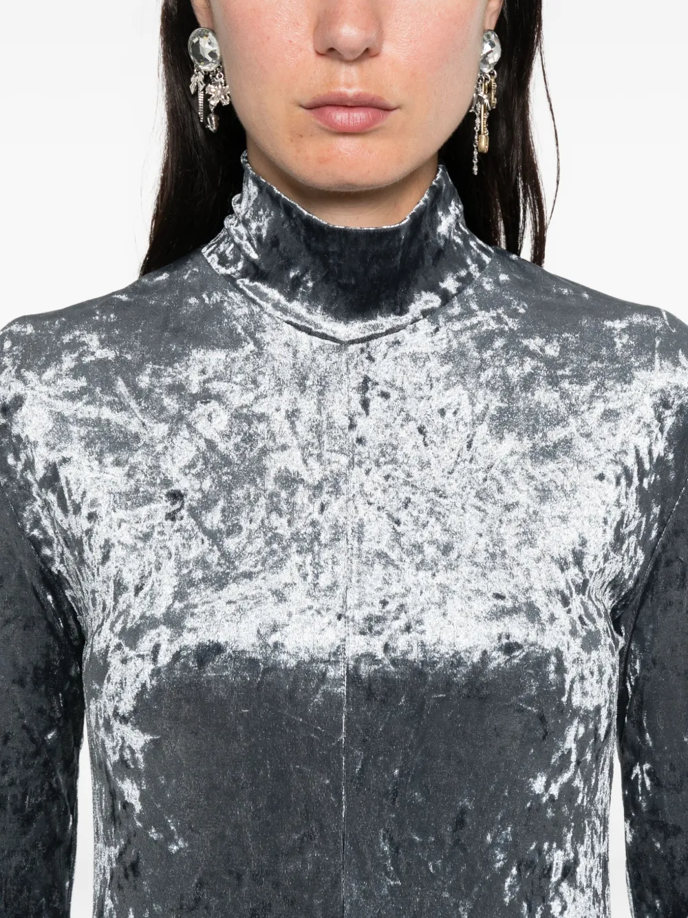Forte Forte Iridescent Stretch Velvet Turtleneck Dress In Gray