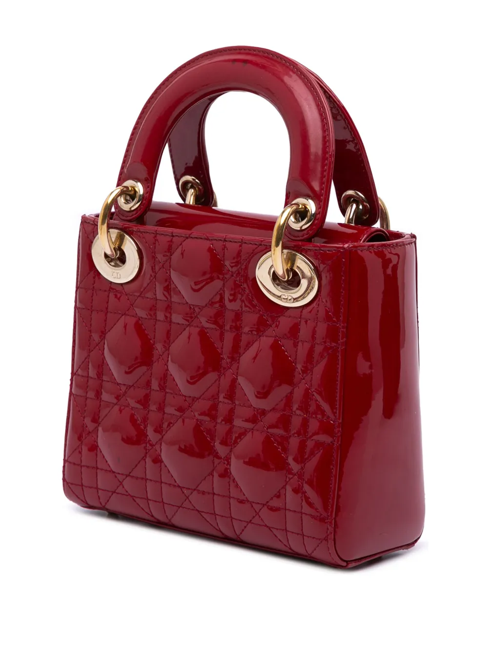 Pre-owned Dior 2018 Mini Patent Cannage Lady Satchel In Red