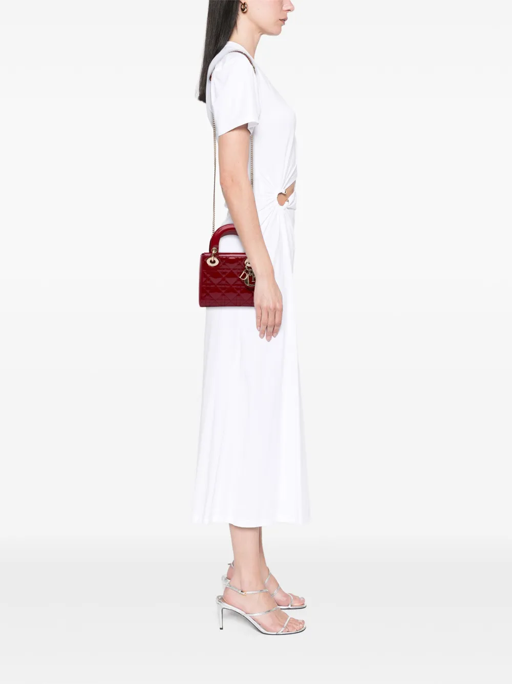 Pre-owned Dior 2018 Mini Patent Cannage Lady Satchel In Red