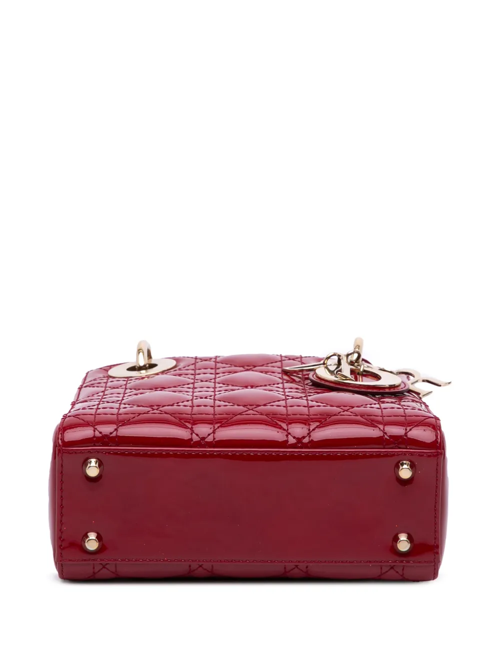 Pre-owned Dior 2018 Mini Patent Cannage Lady Satchel In Red