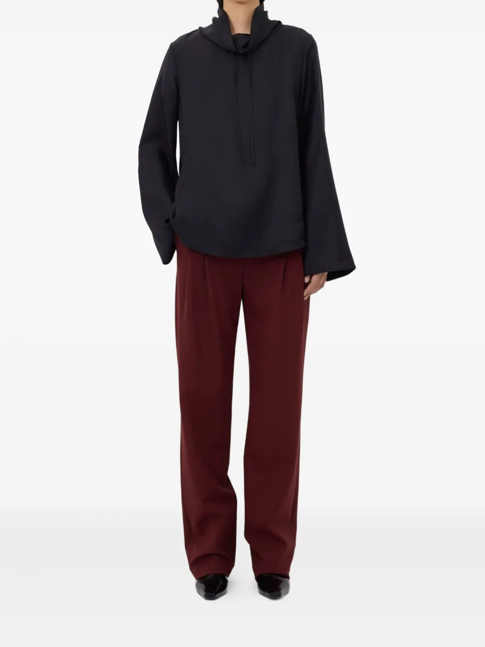 LouLou de Saison Blouse met trekkoordhals en lange mouwen - Zwart