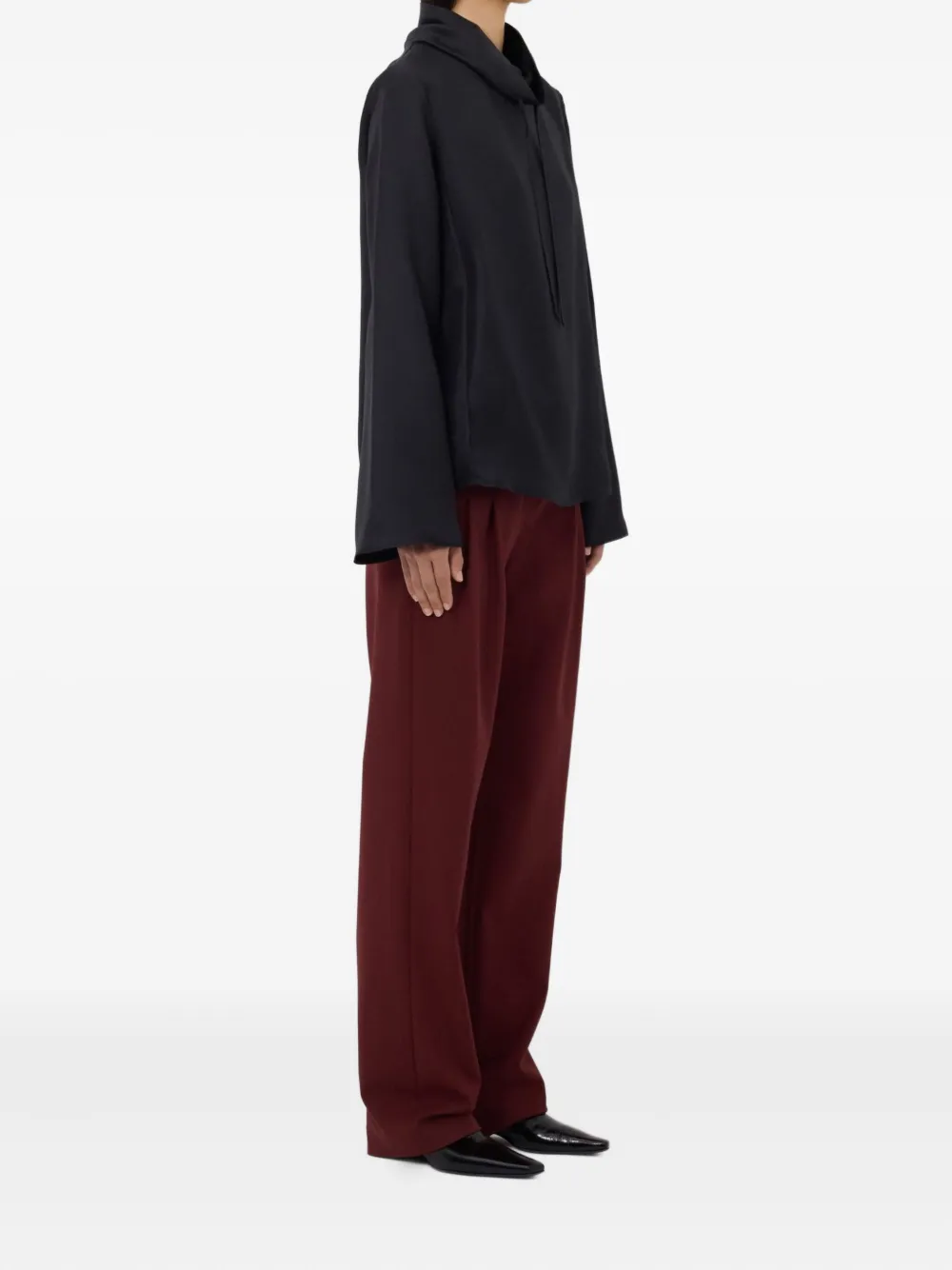 LouLou de Saison Blouse met trekkoordhals en lange mouwen Zwart