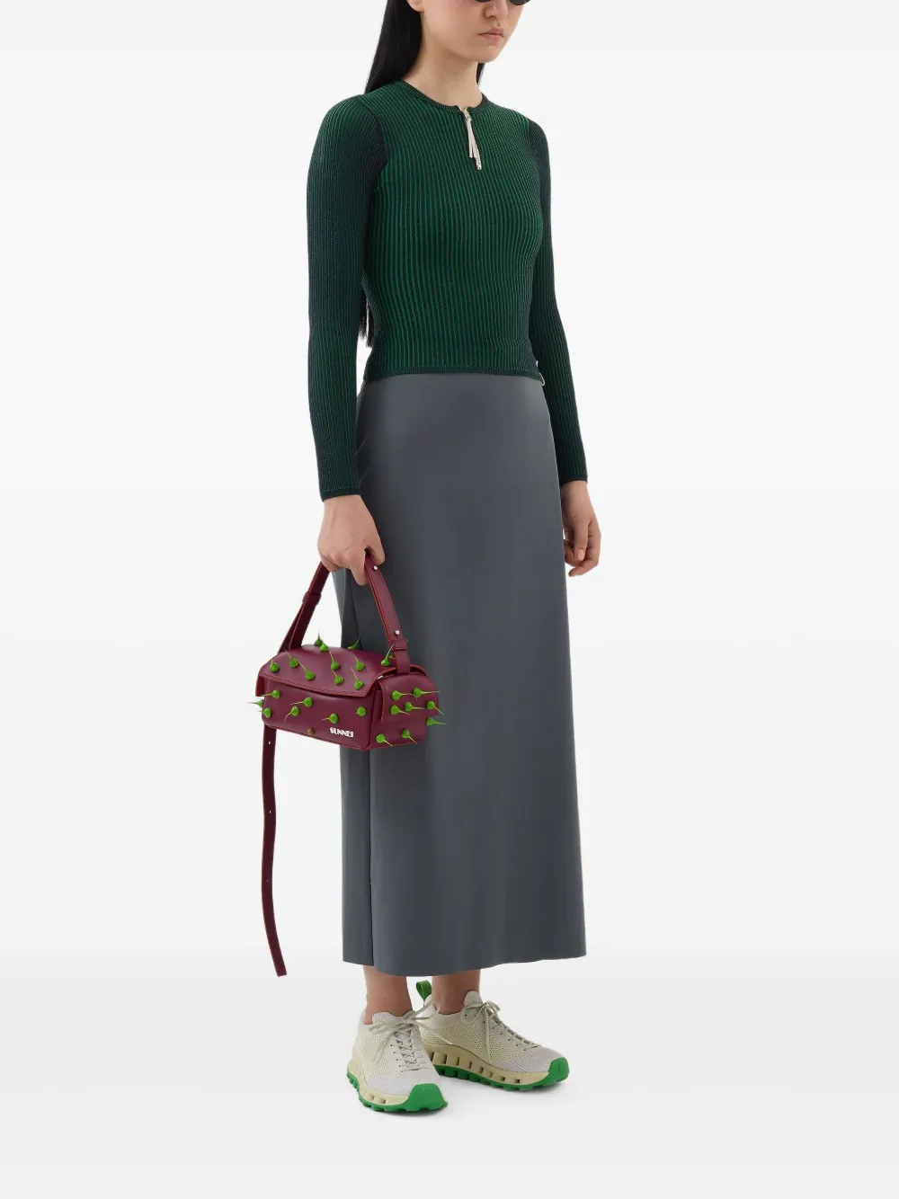 Sunnei Trui met ronde hals en ritsdetail Groen