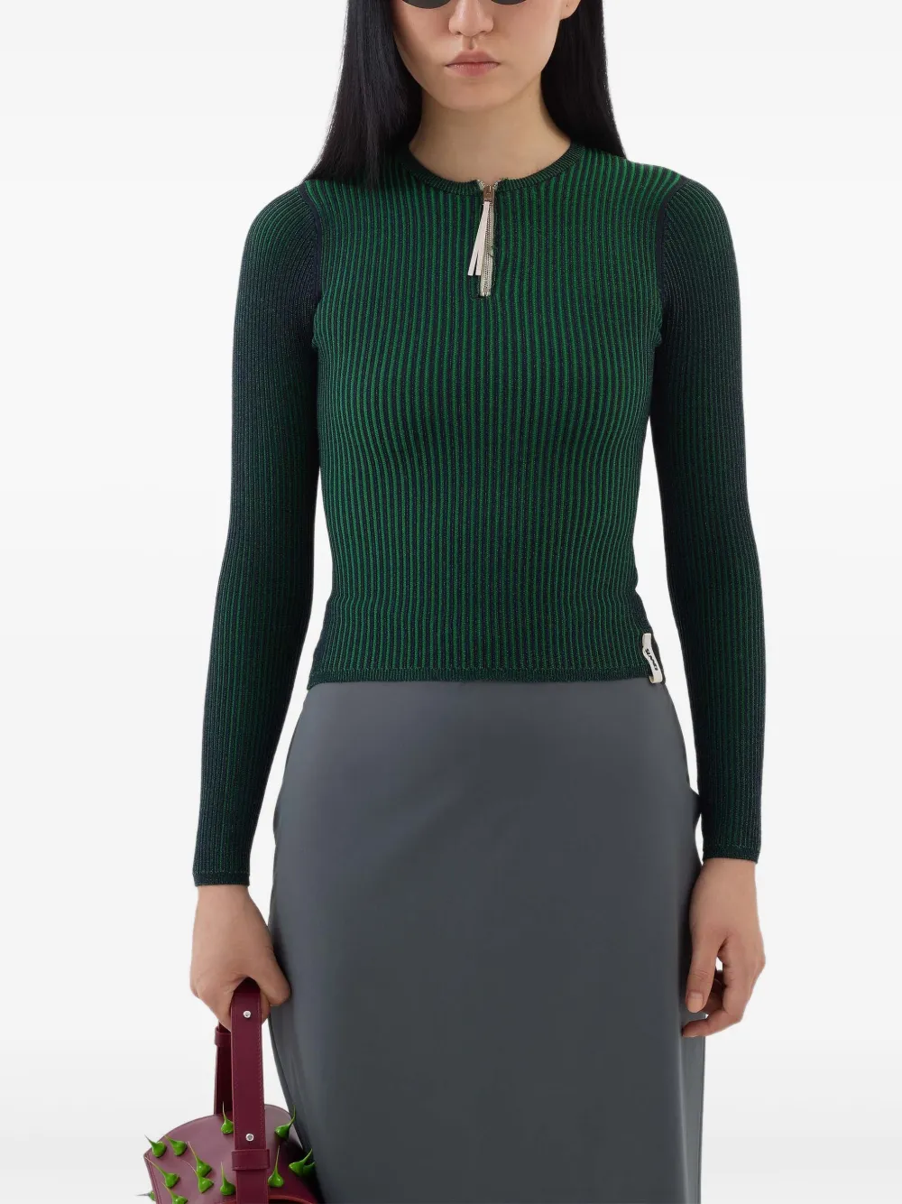 Sunnei Trui met ronde hals en ritsdetail Groen