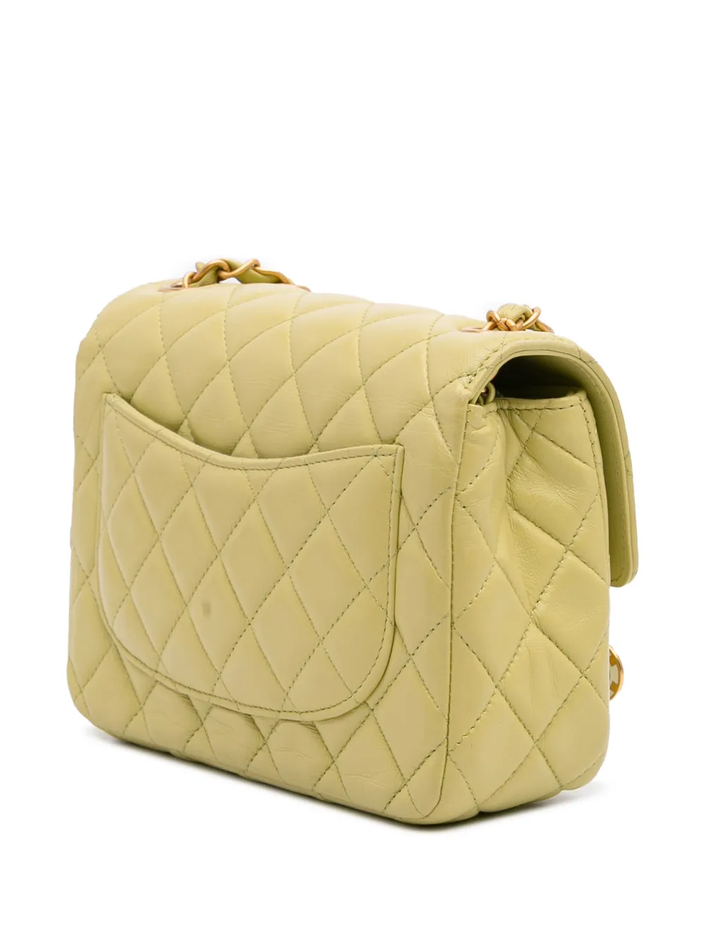 Pre-owned Chanel 2021-2025 Mini Square Lambskin Casino Royale Charms Single Flap Crossbody Bag In Green