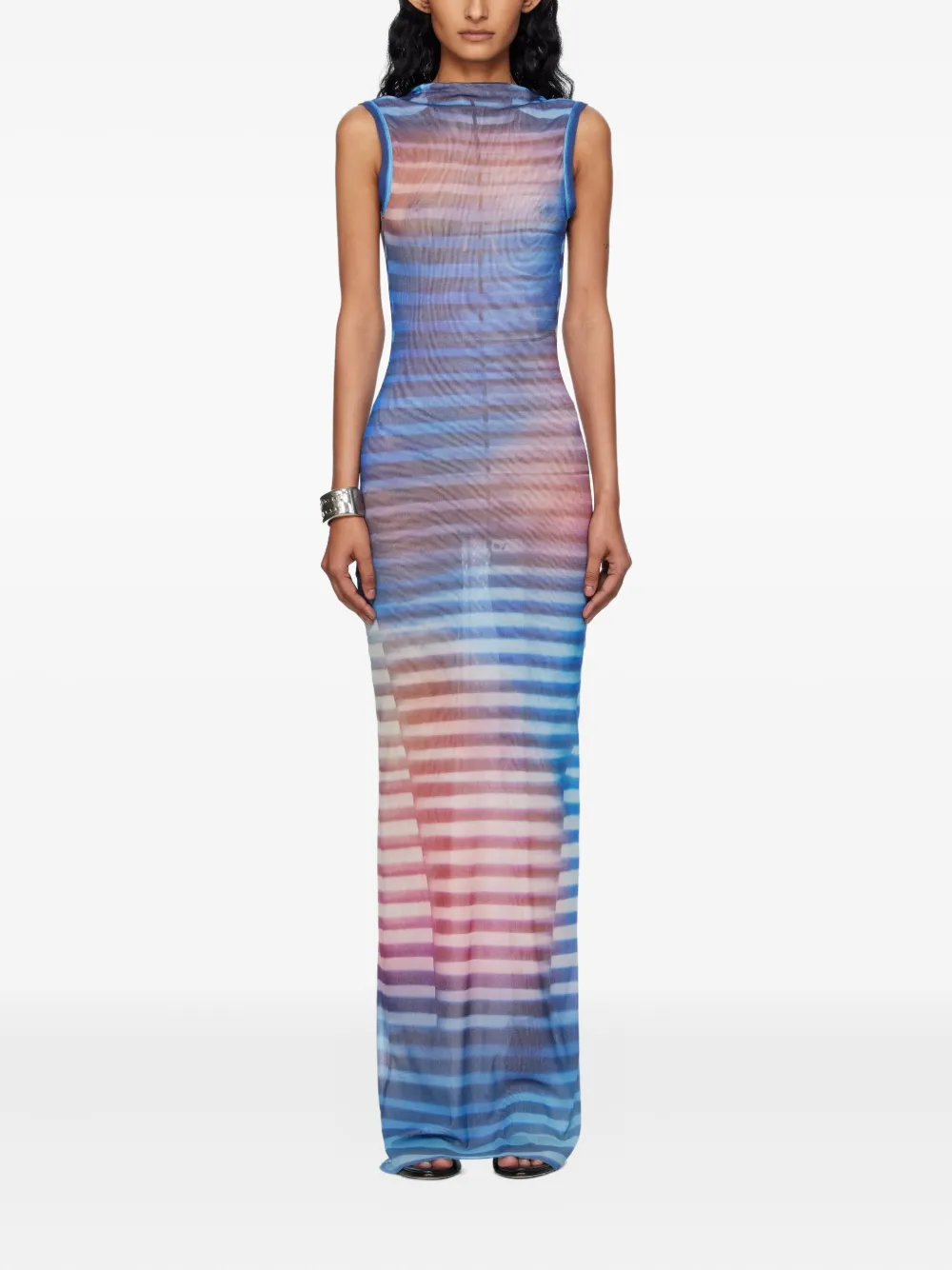 Jean Paul Gaultier Striped-pattern Maxi Dress In Blue