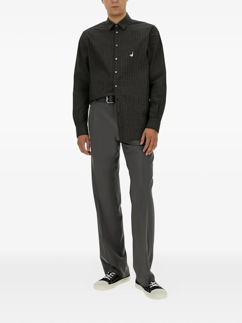 Moschino checked-pattern duck-detail shirt - Zwart