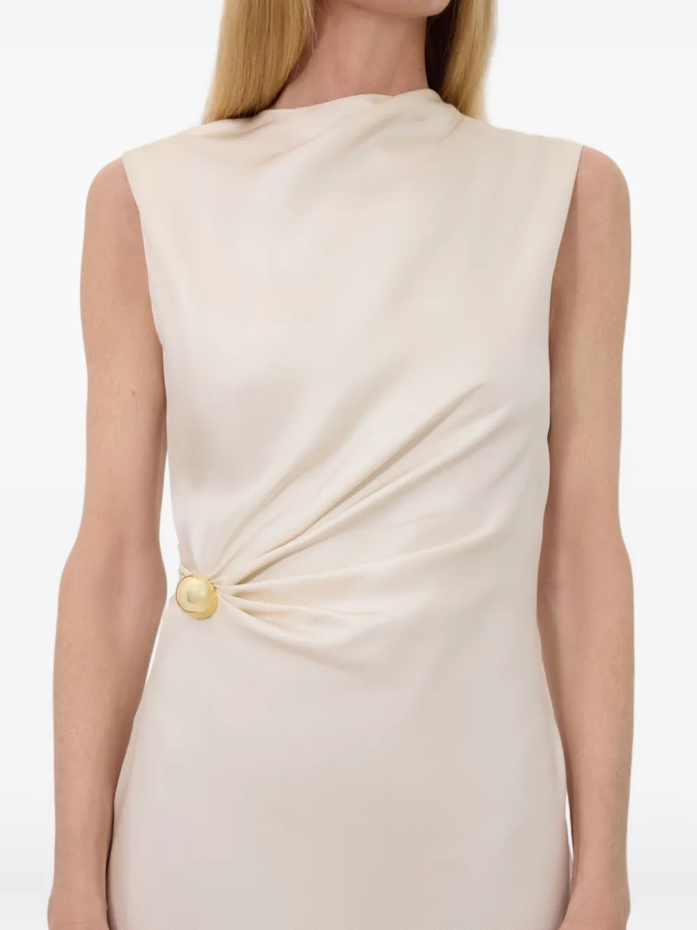 LouLou de Saison Roan mouwloze midi-jurk met gesmockte taille Wit