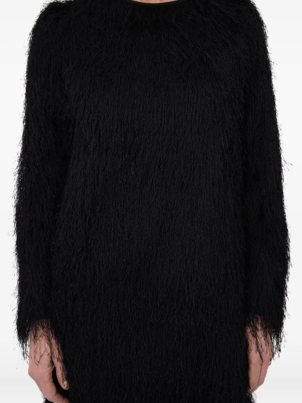 LouLou de Saison Tina mini-jurk met franje en lange mouwen Zwart