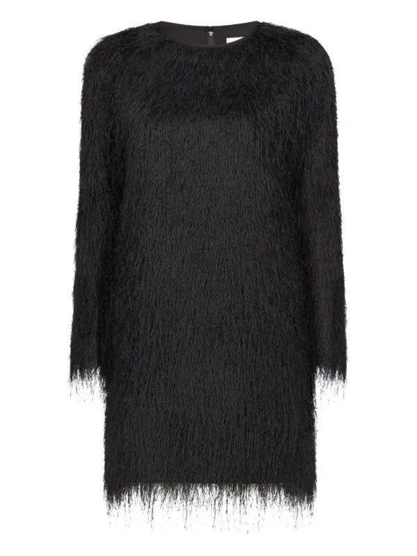 LouLou De Saison Tina Fringed long-sleeve Mini Dress | Black | FARFETCH