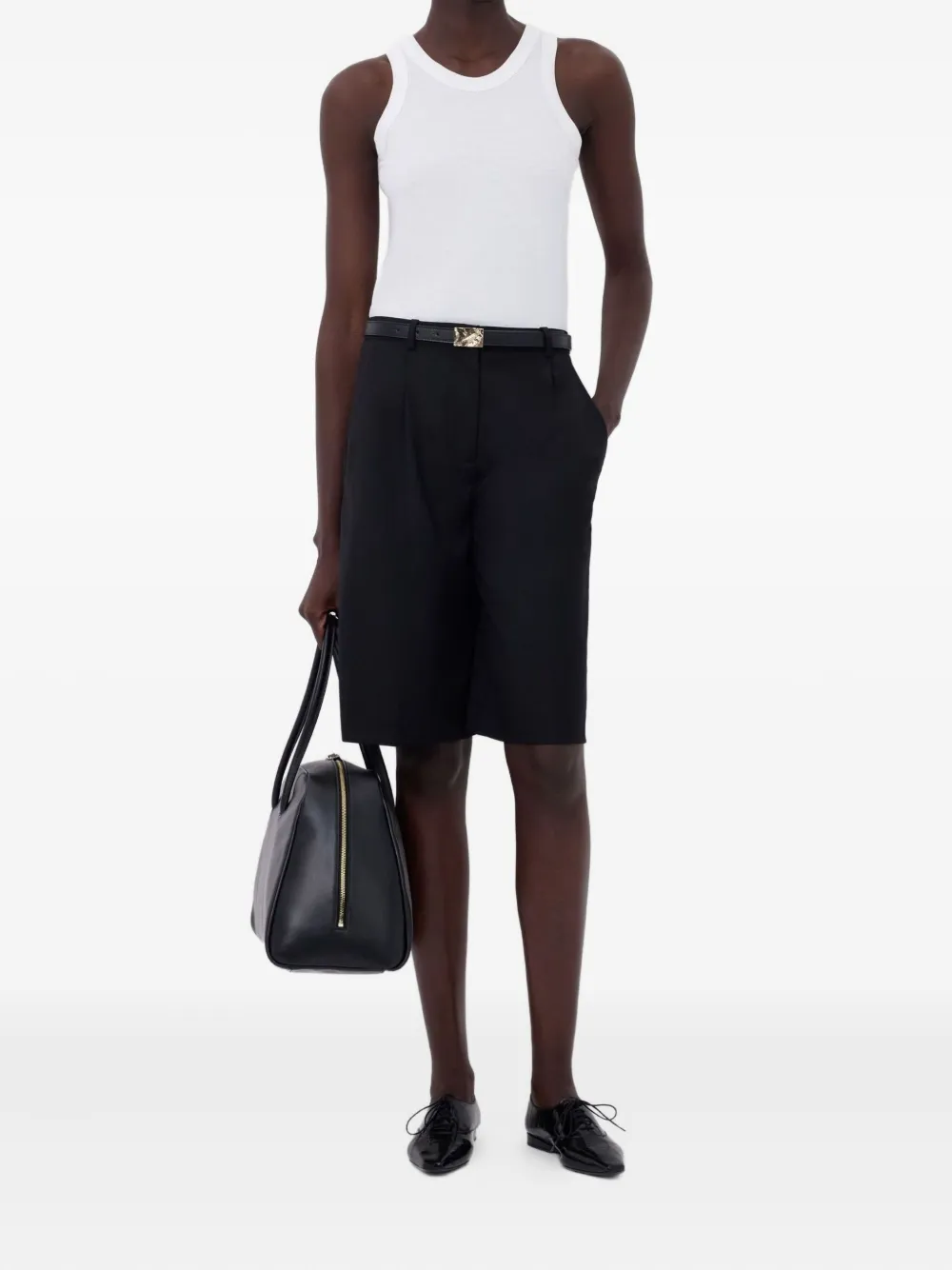 LouLou de Saison Geplooide wollen shorts - Zwart