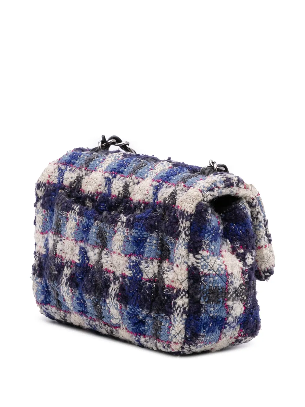 Pre-owned Chanel 2018-2019 Mini Rectangular Classic Tweed Single Flap Crossbody Bag In Blue