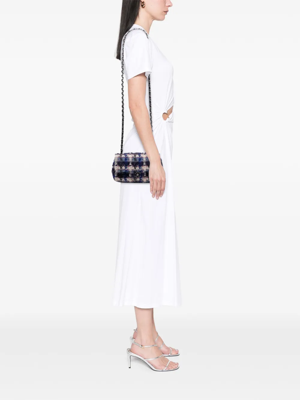 Pre-owned Chanel 2018-2019 Mini Rectangular Classic Tweed Single Flap Crossbody Bag In Blue