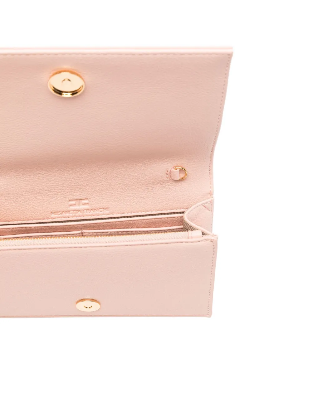 Elisabetta Franchi Schoudertas met goudkleurig plakkaat en ketting Beige