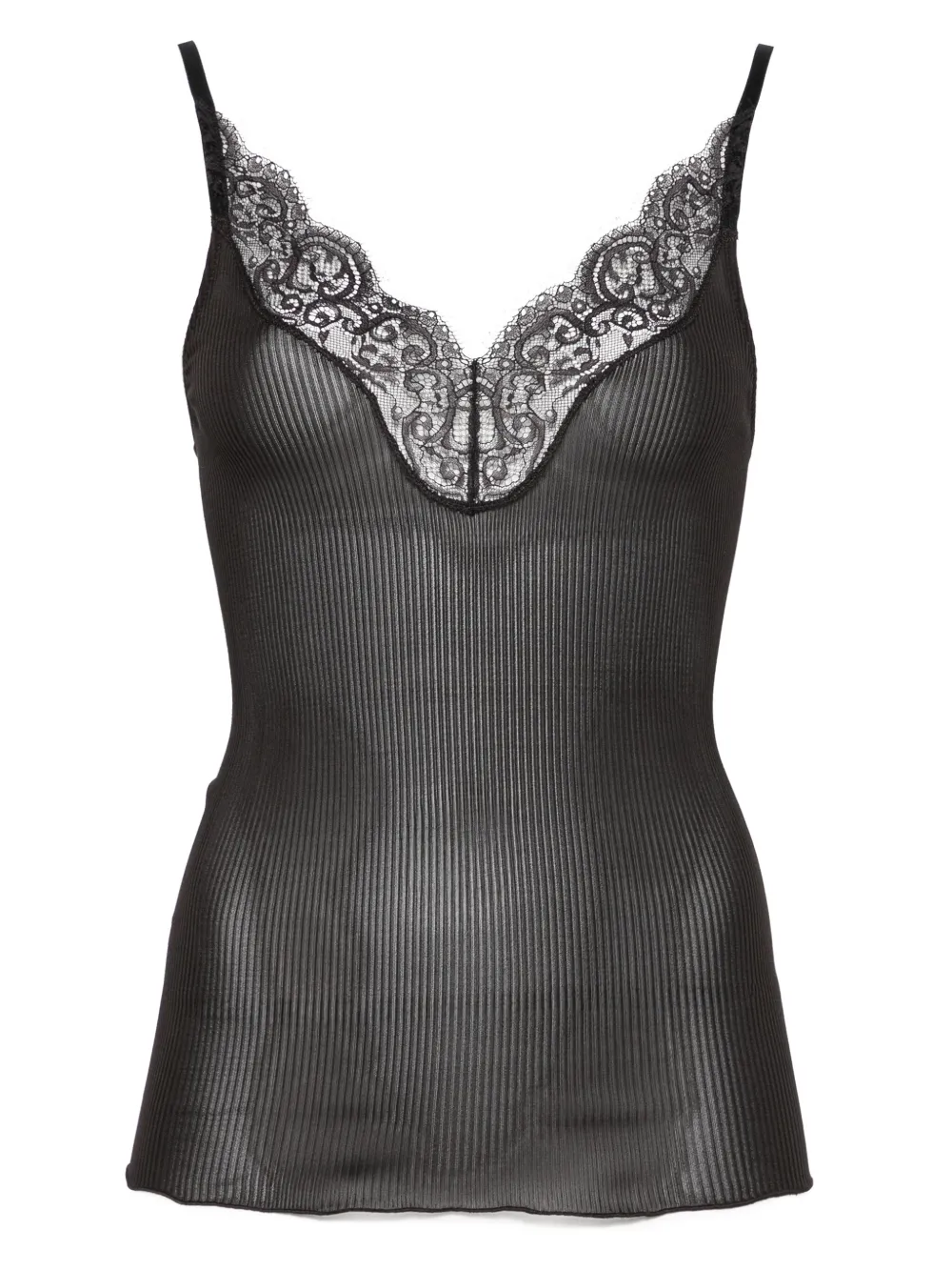 lace-trim ribbed top
