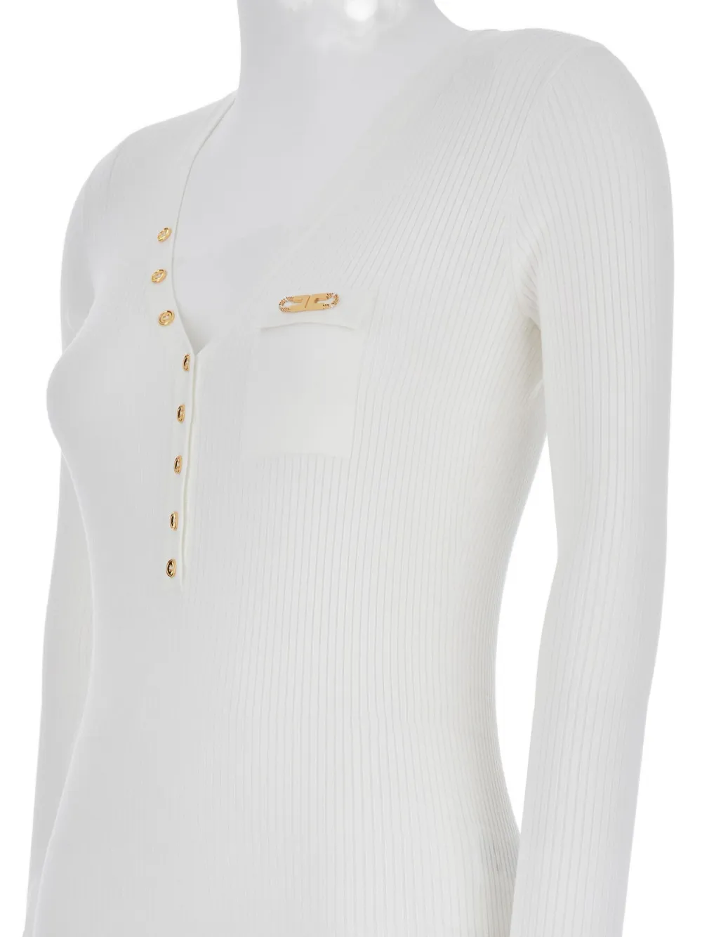Elisabetta Franchi ribbed midi dress Wit