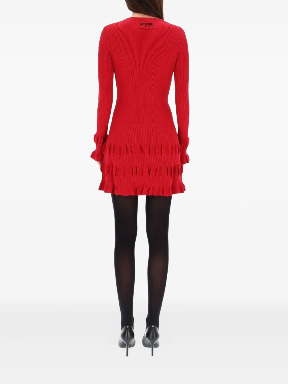 MOSCHINO JEANS Jurk met ruches en V-hals Rood