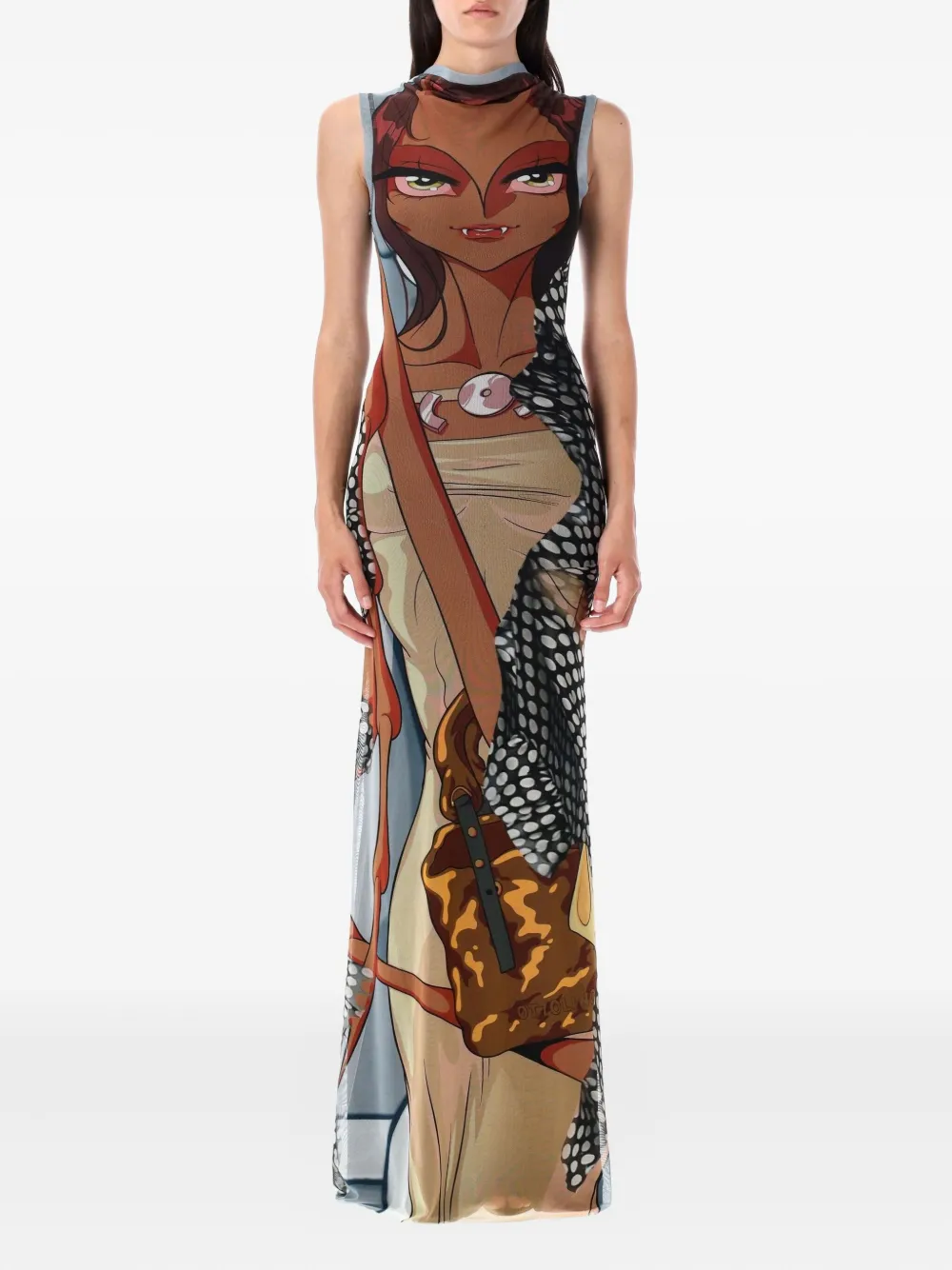 Ottolinger manga-print mesh maxi dress - ブラウン Ottolinger manga-print mesh maxi dress - ブラウン
