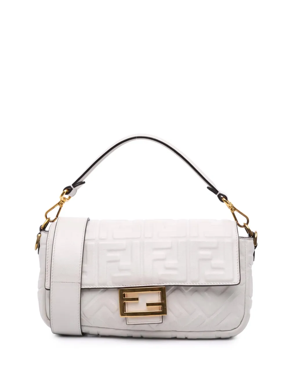 Fendi Pre-Owned 2010-2025 ズッカ エンボスレザー バゲット サッチェルバッグ - ホワイト Fendi Pre-Owned 2010-2025 ズッカ エンボスレザー バゲット サッチェルバッグ - ホワイト