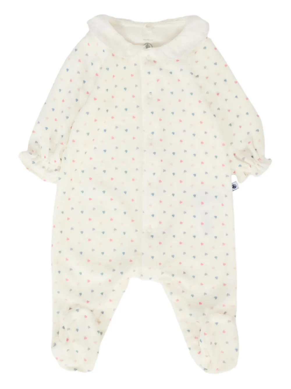 Petit Bateau Heart-print Collared Pajamas In Neutral