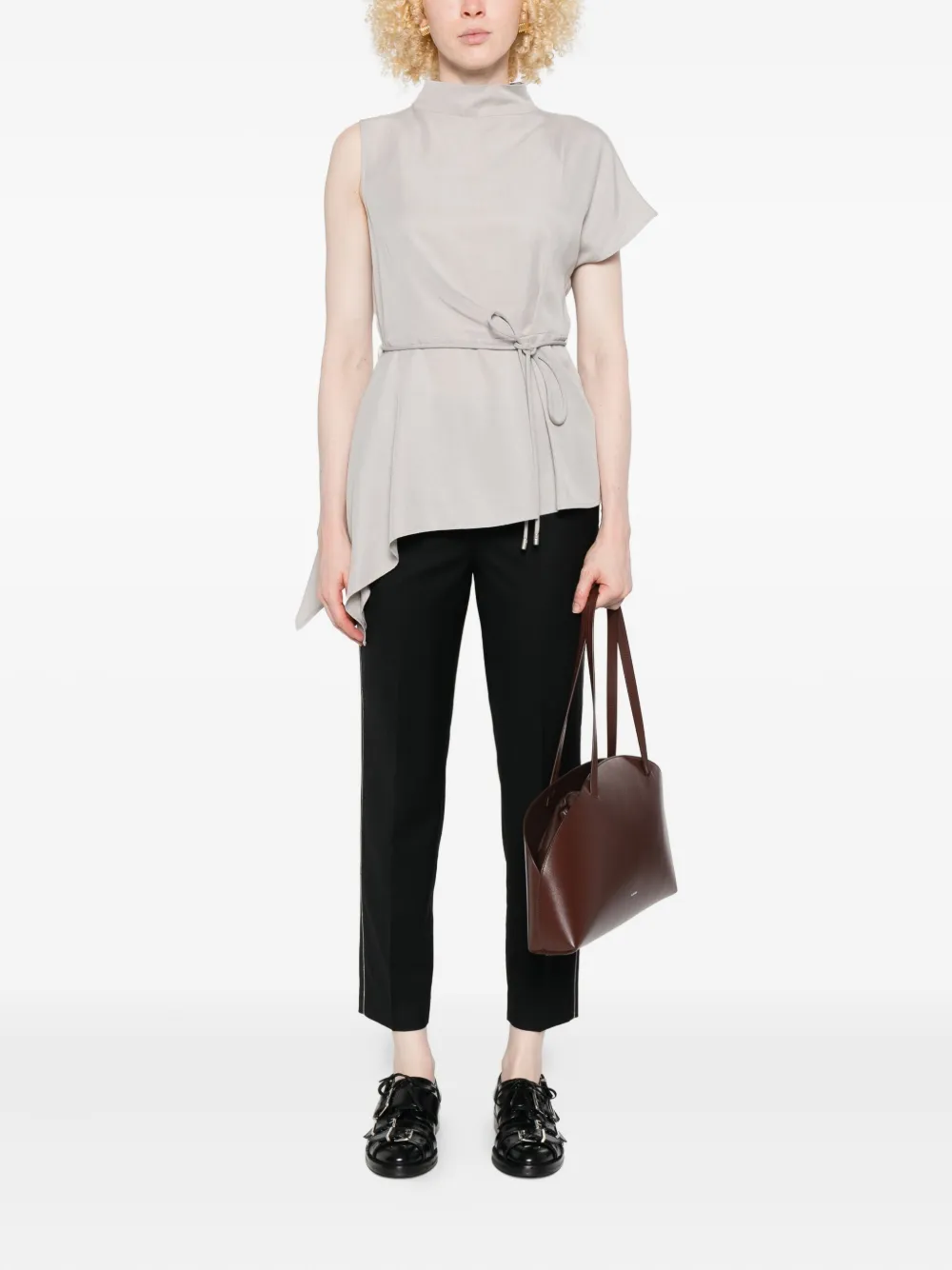 Peserico asymmetric crater-neck top - Grijs