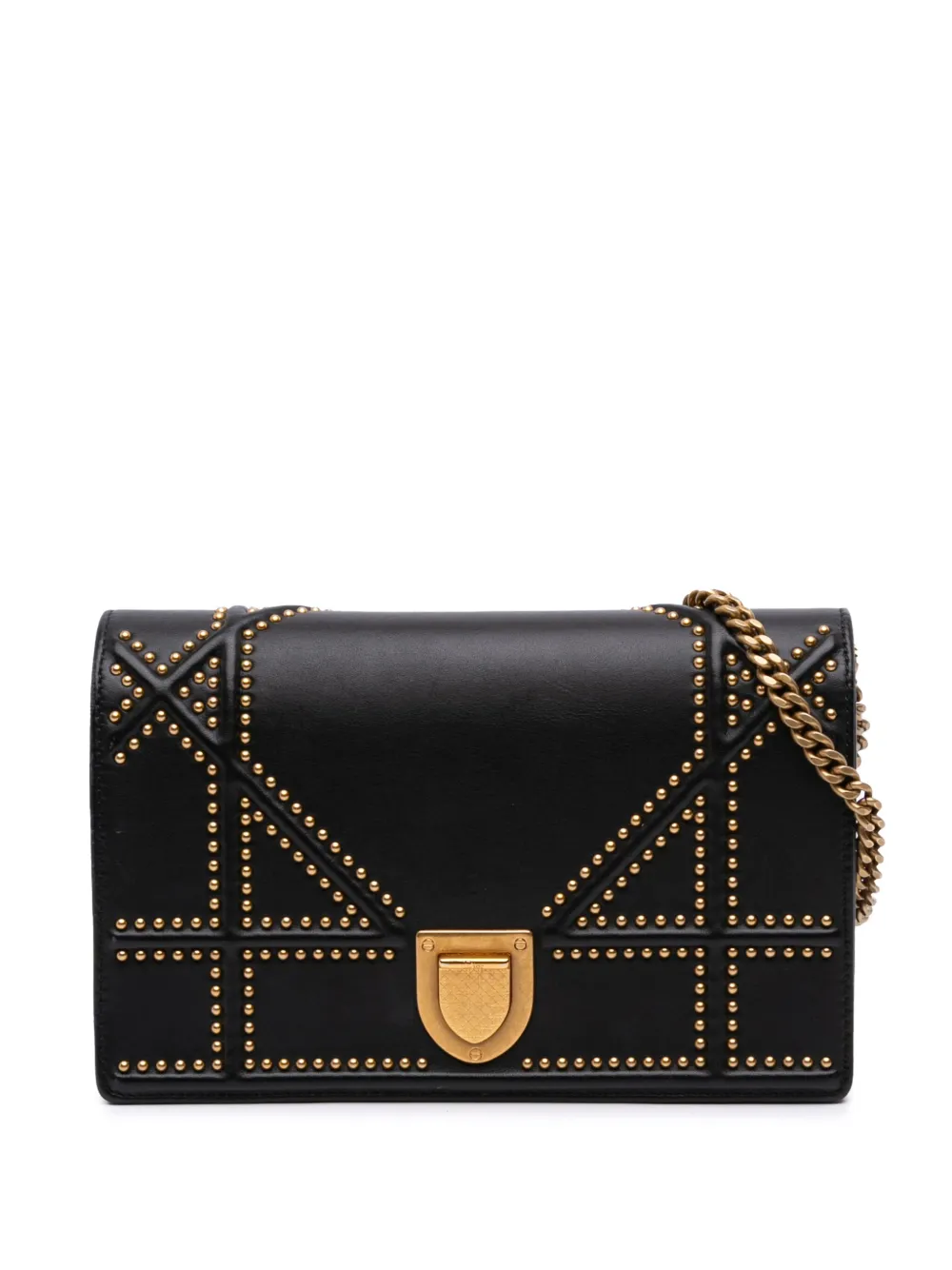 Christian Dior Pre-Owned 2018 Calfskin Studded Diorama Wallet on Chain Christian Dior Pre-Owned 2018 Calfskin Studded Diorama Wallet on Chain