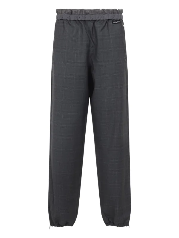 Miu Miu Checked Elasticated-waist Track Pants in Grey