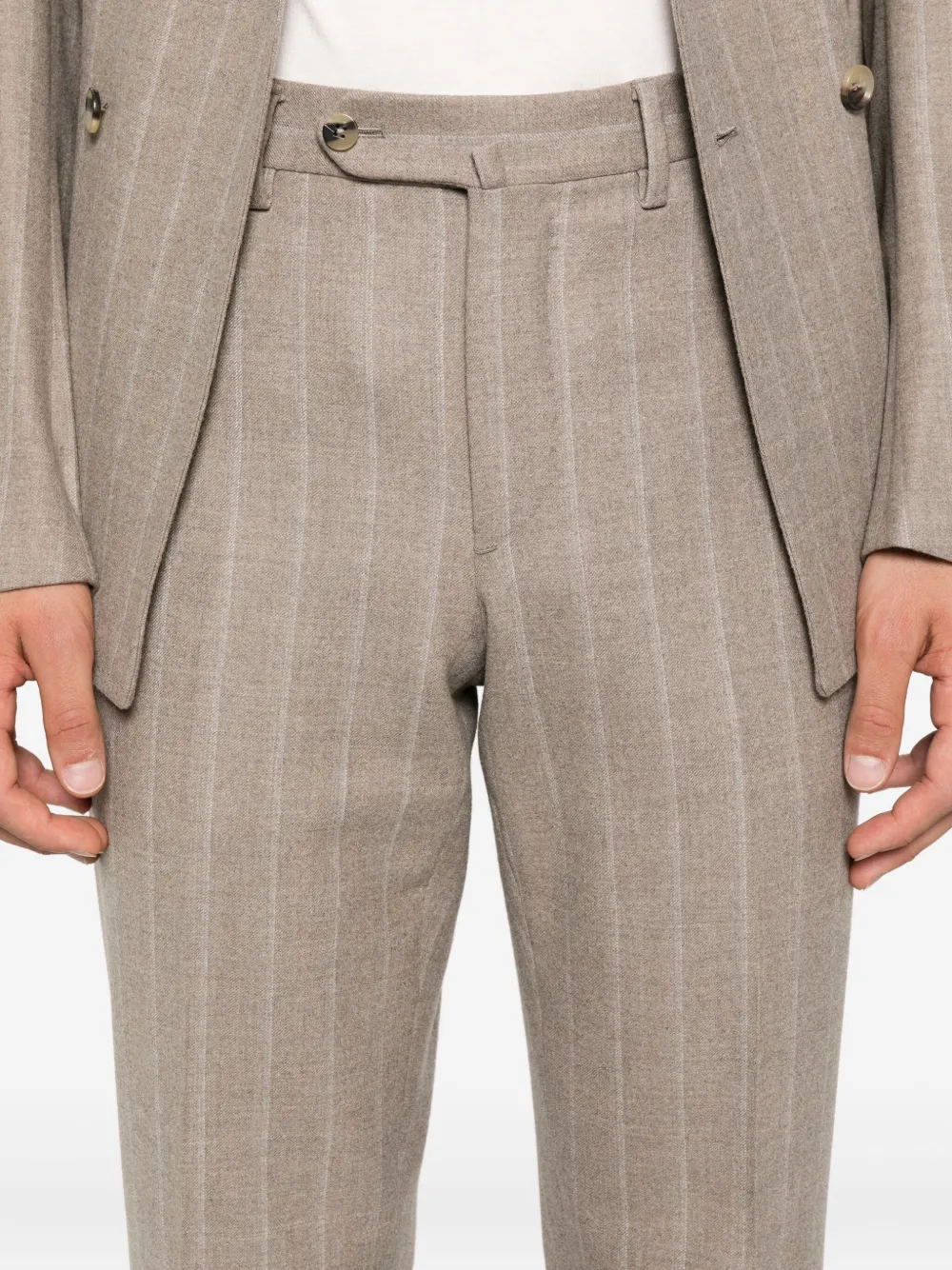 Isaia Pinstripe Double-breasted Suit In Gold