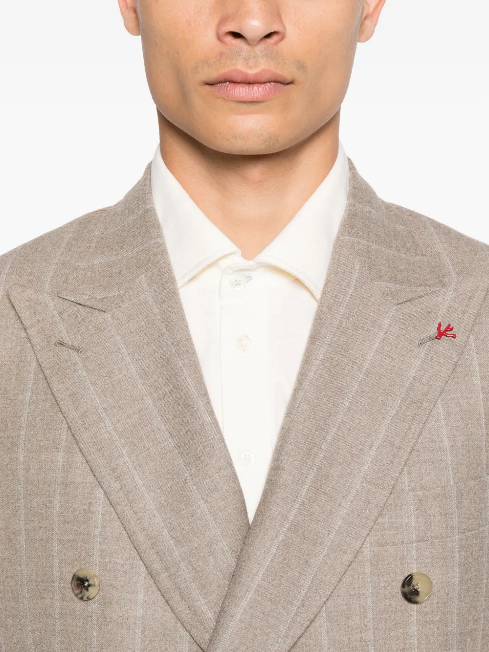 Isaia Pinstripe Double-breasted Suit In Gold