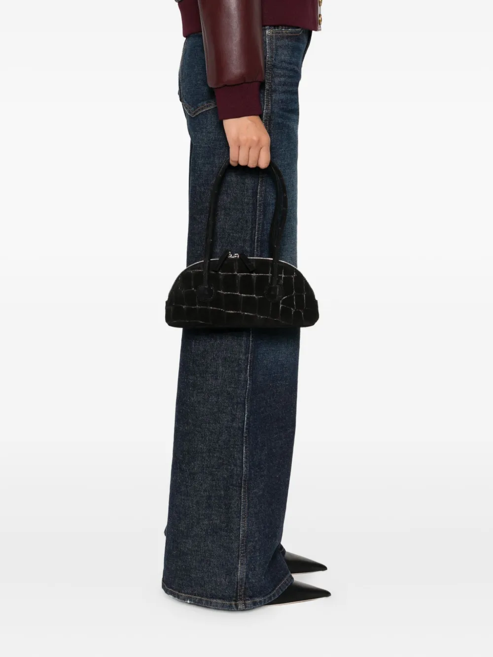 Marge Sherwood Bessette suède shopper met krokodillen-reliëf - Zwart