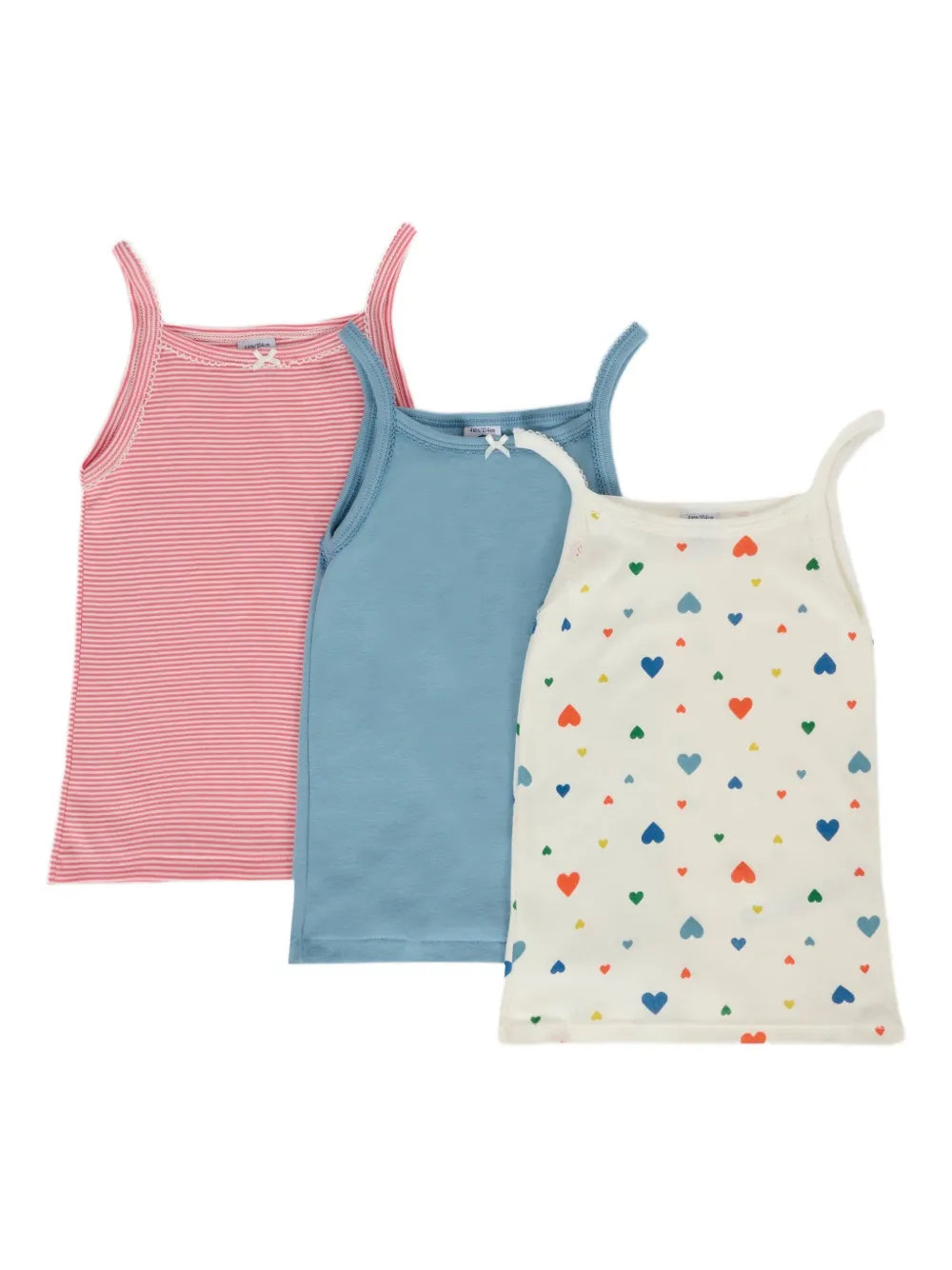 Petit Bateau striped heart-print tops (pack of three) Blauw