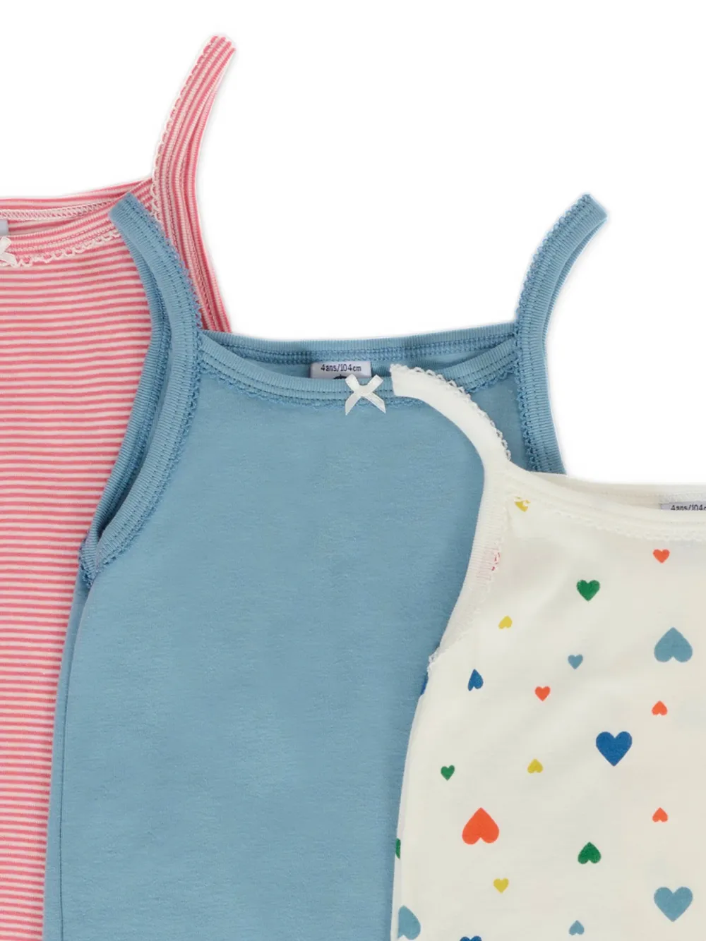 Petit Bateau striped heart-print tops (pack of three) Blauw