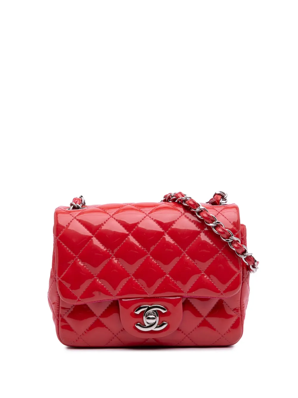 CHANEL Pre-Owned 2014 Mini Square Classic Patent Single Flap crossbody CHANEL Pre-Owned 2014 Mini Square Classic Patent Single Flap crossbody