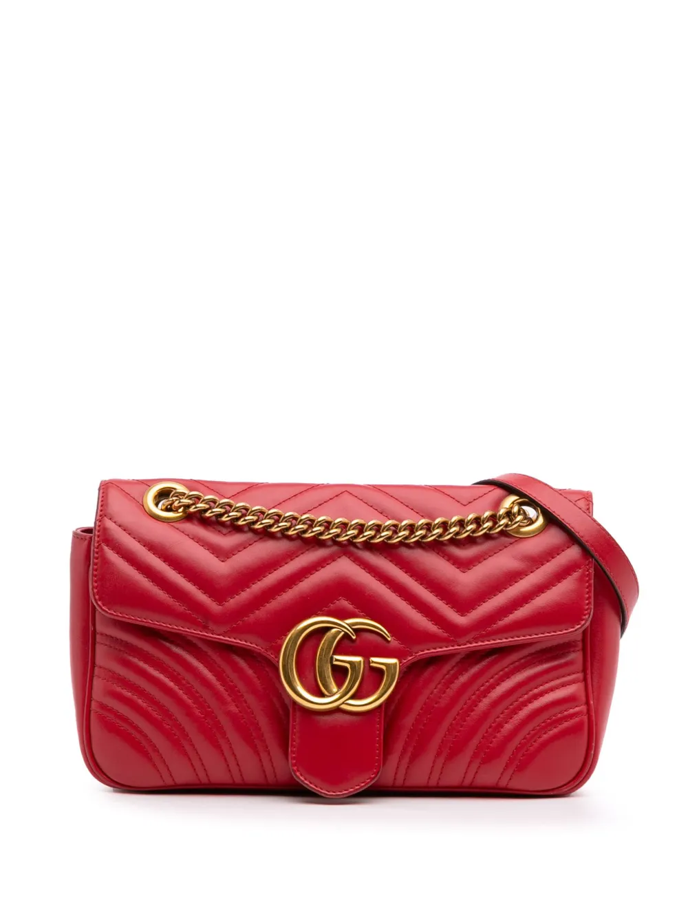 Gucci Pre-Owned 2016-2025 スモール GGマーモント マテラッセレザー フラップ ショルダーバッグ - レッド Gucci Pre-Owned 2016-2025 スモール GGマーモント マテラッセレザー フラップ ショルダーバッグ - レッド