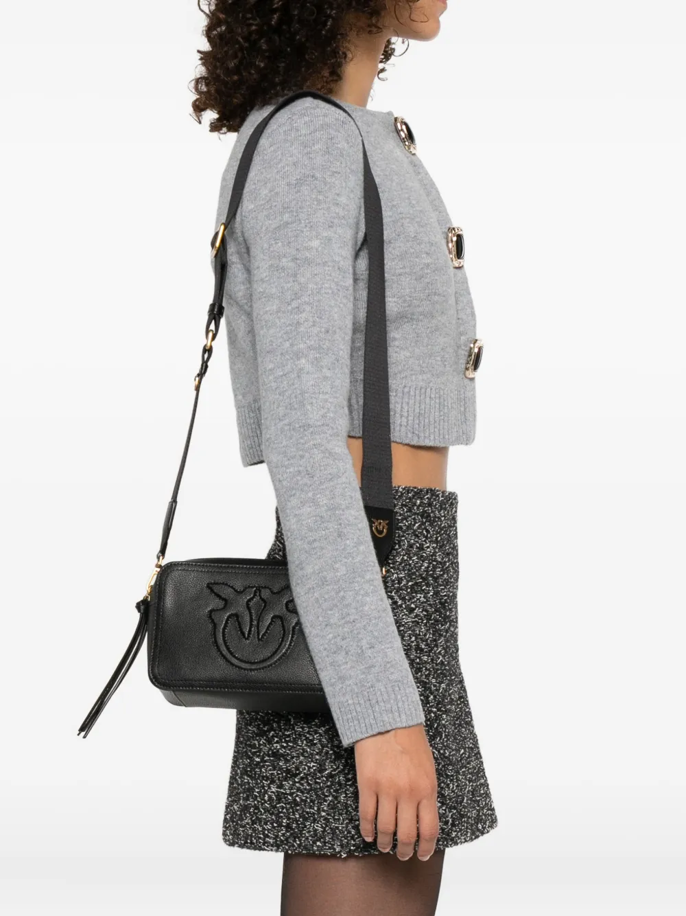 PINKO Carrie leren crossbodytas met logo-reliëf Zwart