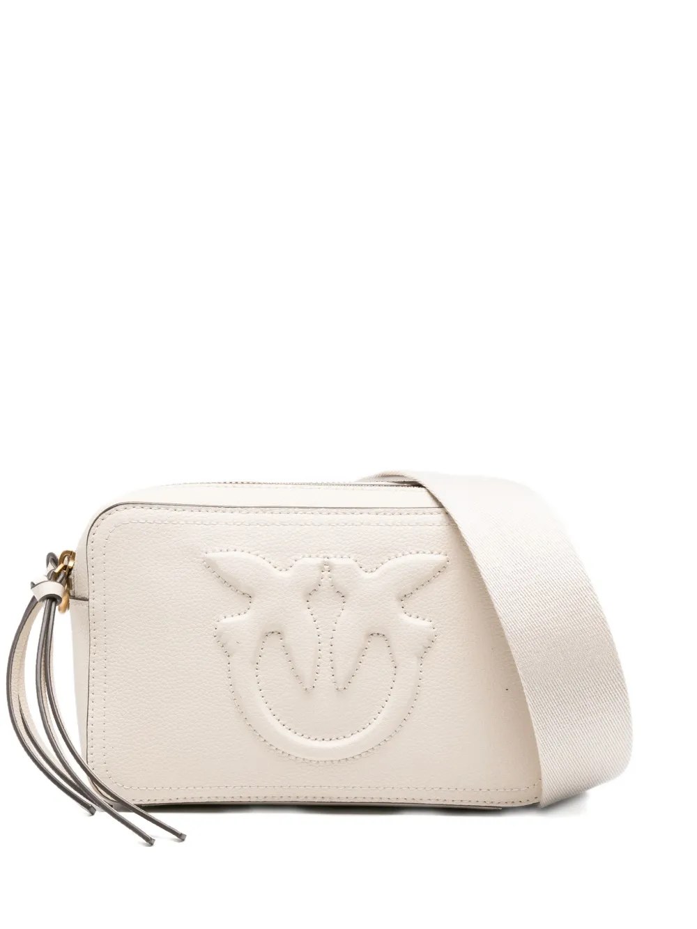 PINKO Kalfsleren crossbodytas met logo-reliëf Beige