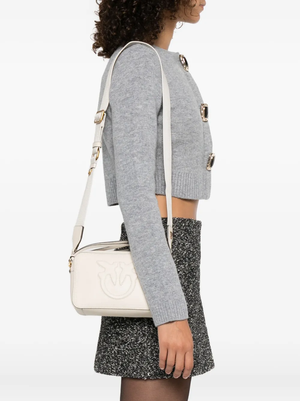 PINKO Kalfsleren crossbodytas met logo-reliëf Beige