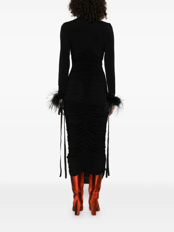 chinese dress ladies Likely Women's Marullo Long Sleeve Feather Trim Mini Dress - Black main image 0