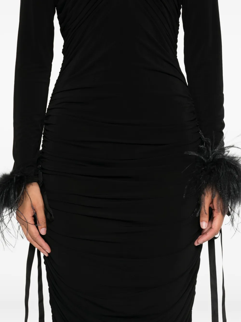 PINKO Midi-jurk met veren afwerking Zwart