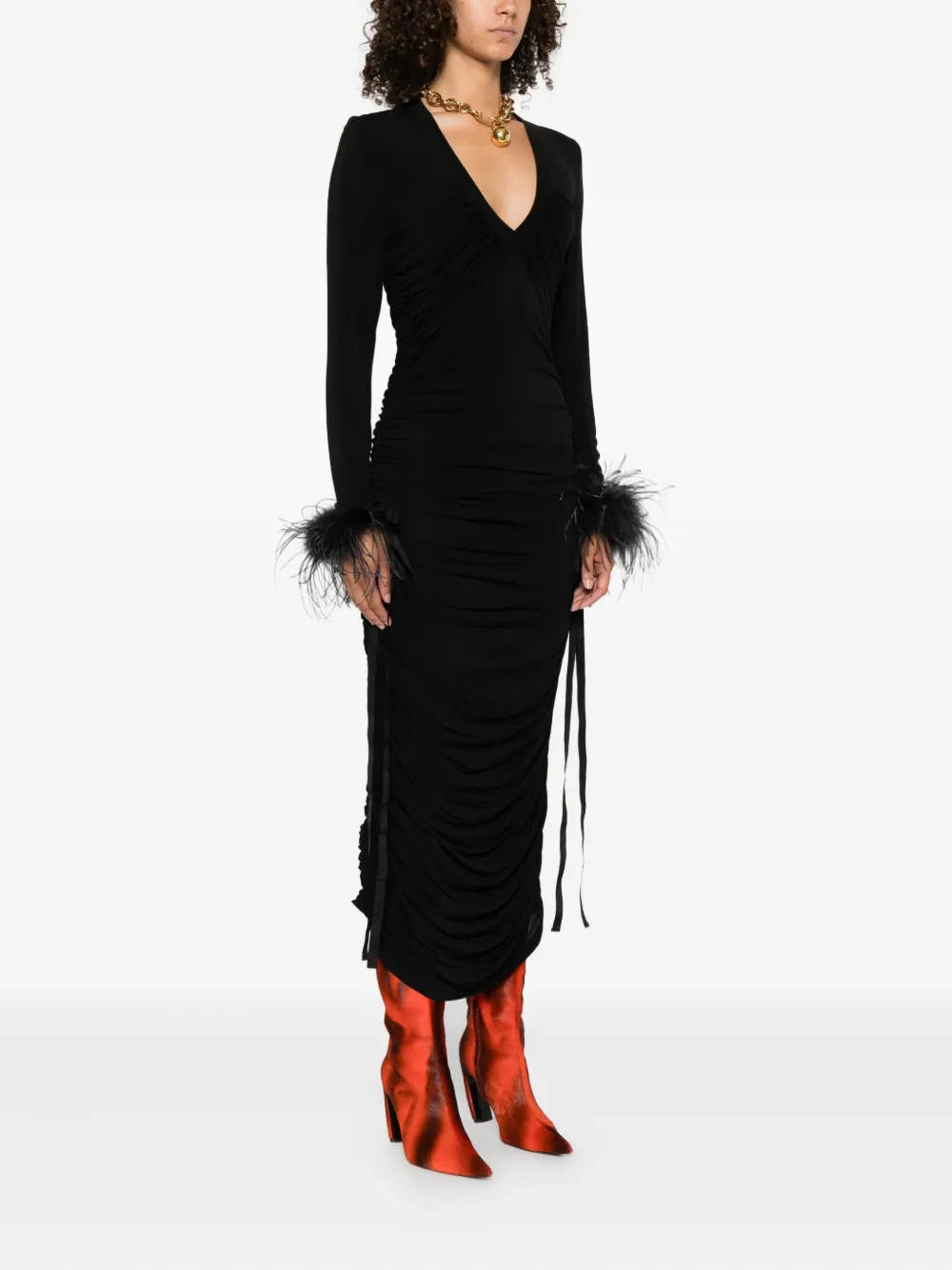 PINKO Midi-jurk met veren afwerking Zwart