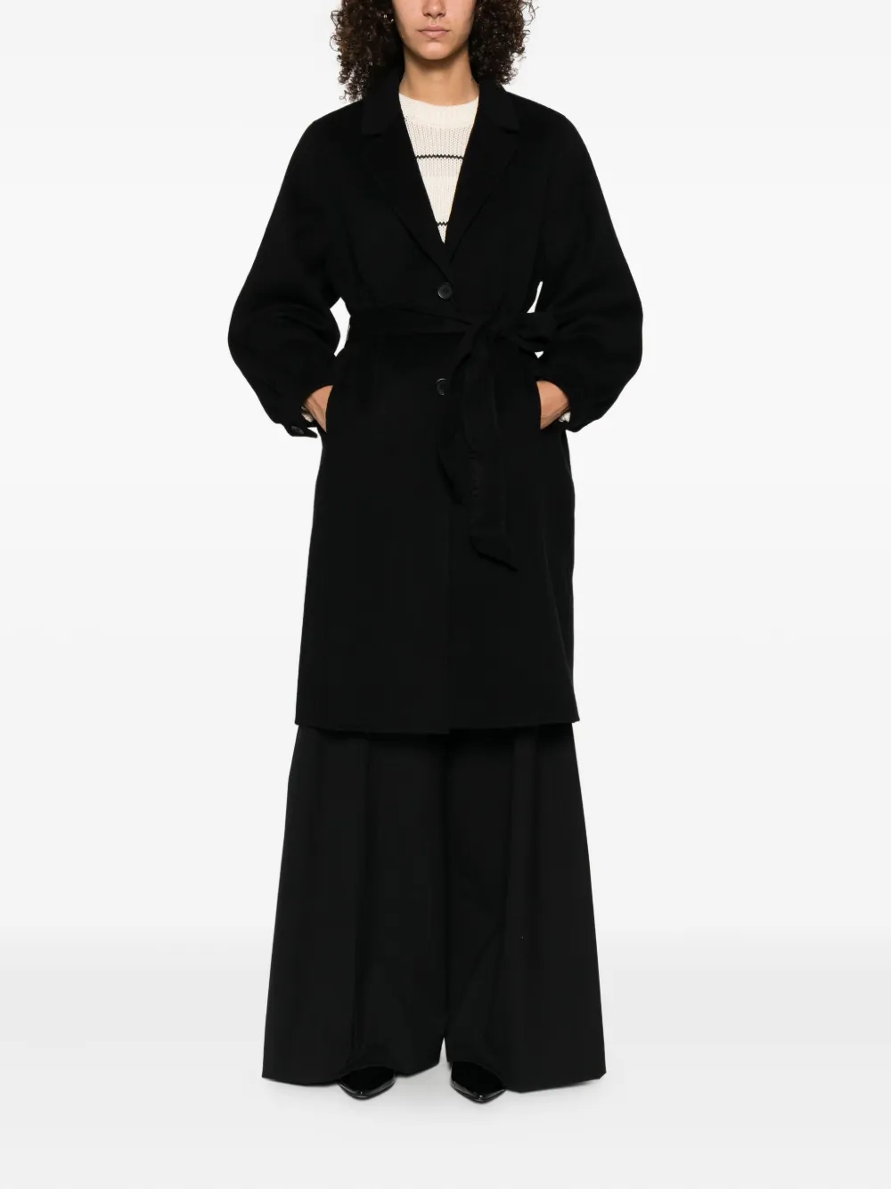 TWINSET Jas met revers en ceintuur Zwart