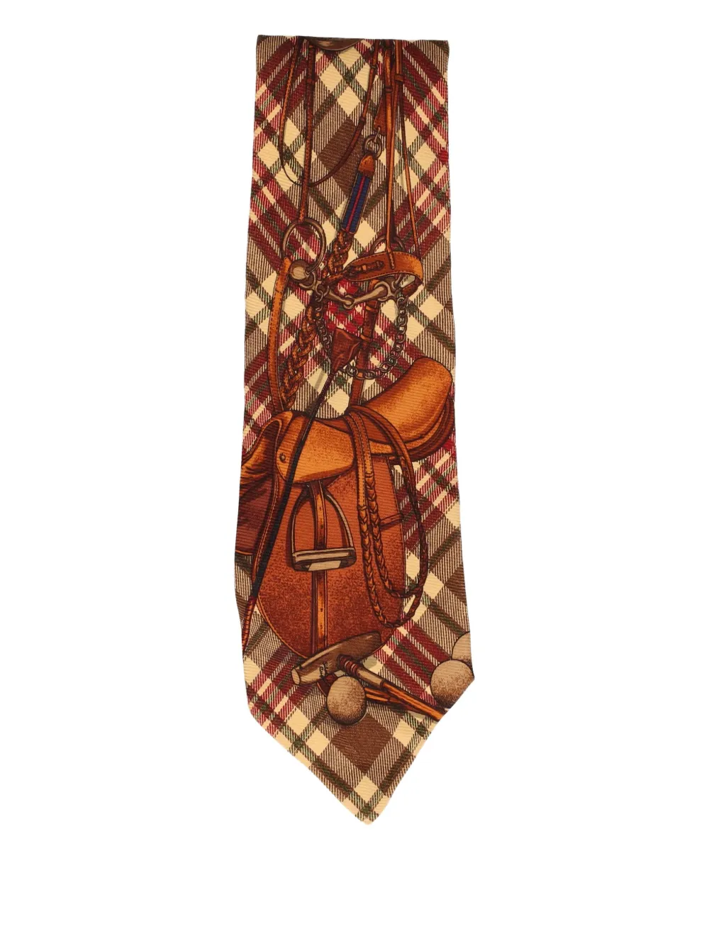 Pre-owned Polo Ralph Lauren  Equestrian-print Plaid Tie In Brown