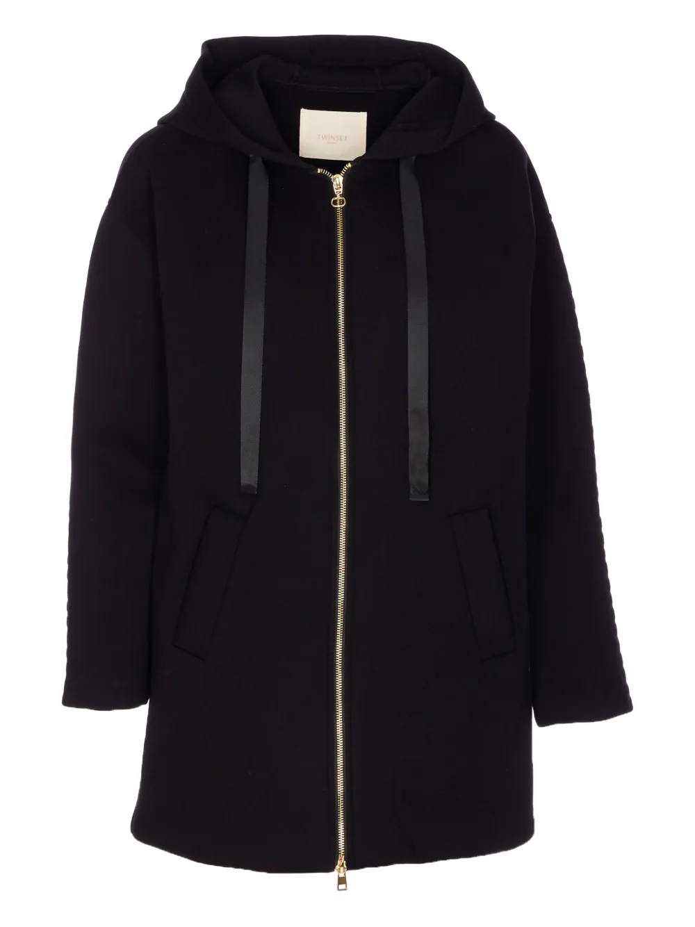 TWINSET hooded logo-sleeve coat Zwart