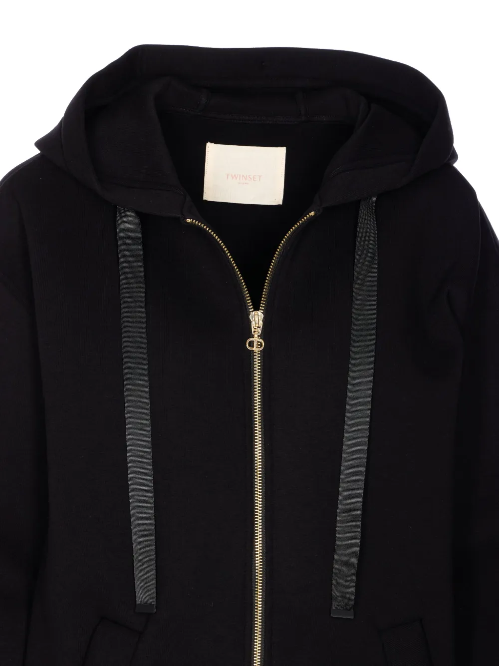 TWINSET hooded logo-sleeve coat Zwart