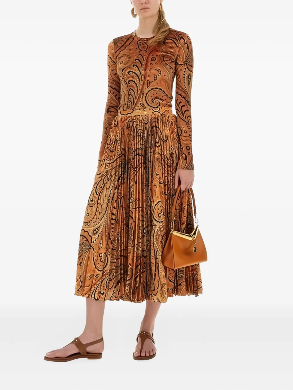 Etro Midi Paisley-print Pleated Skirt In Multi