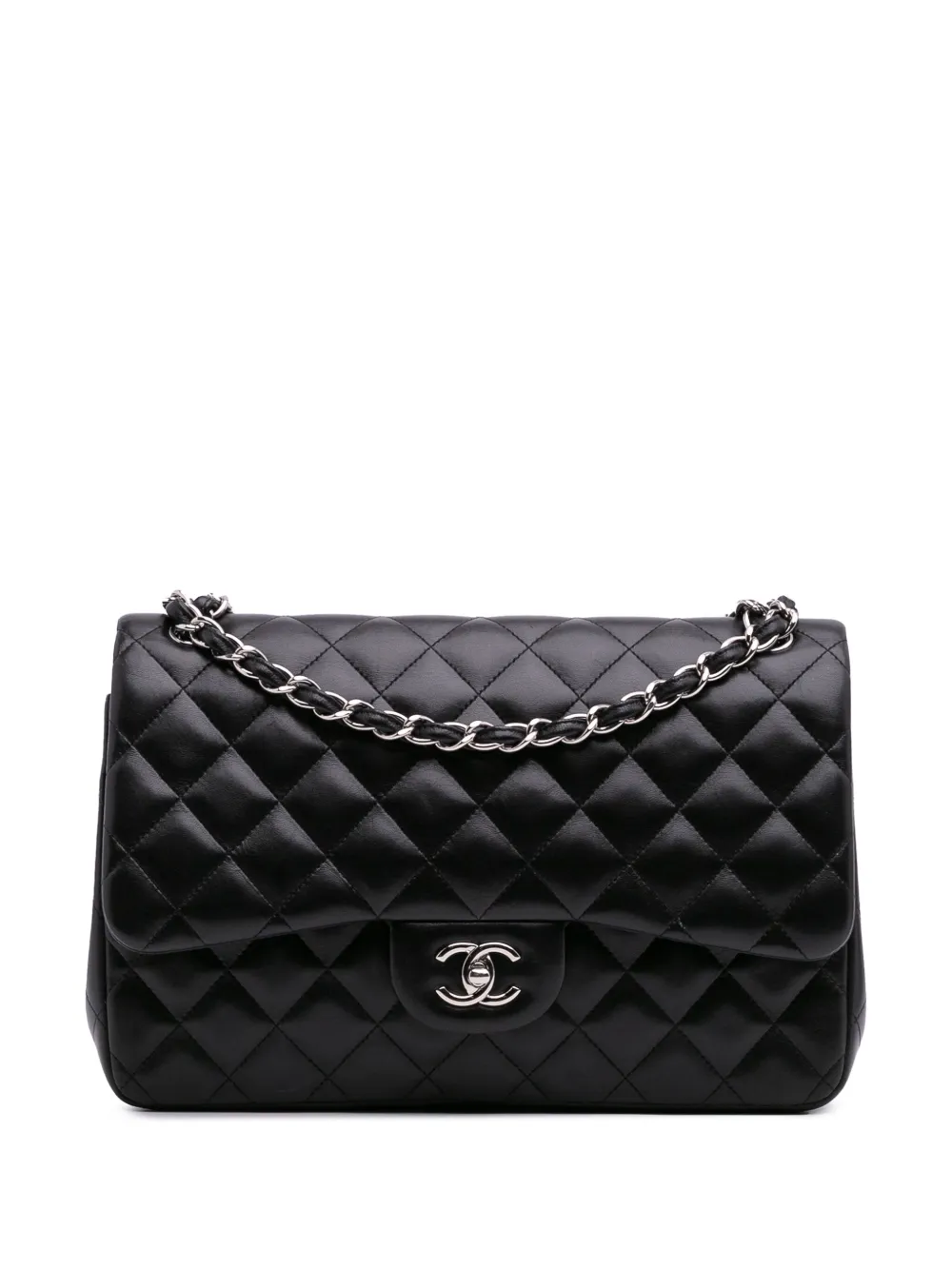 CHANEL Pre-Owned 2018 ジャンボ クラシック ラムスキン ダブルフラップ ショルダーバッグ - ブラック CHANEL Pre-Owned 2018 ジャンボ クラシック ラムスキン ダブルフラップ ショルダーバッグ - ブラック