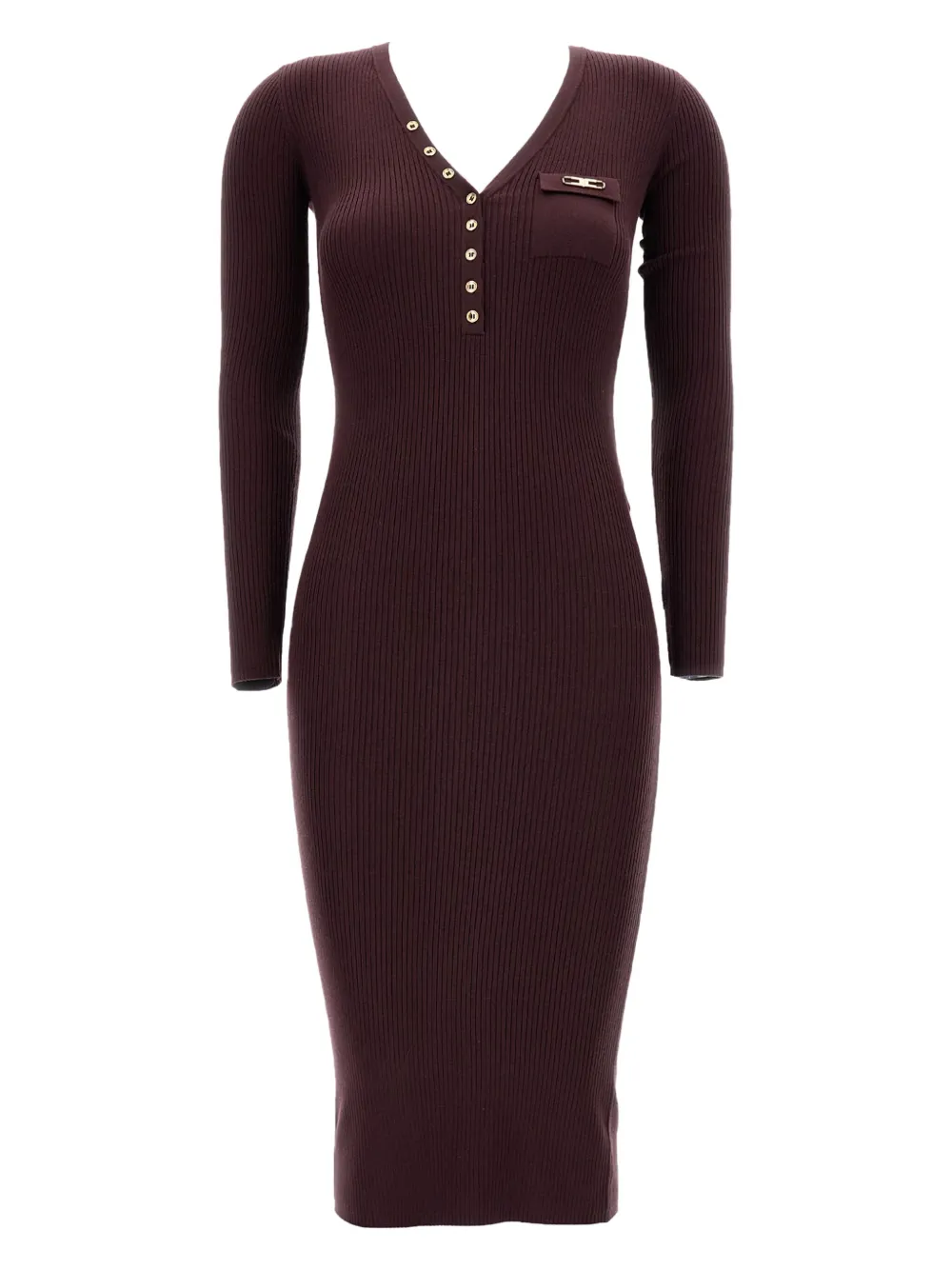 Elisabetta Franchi ribbed V-neck buttoned-up dress Rood
