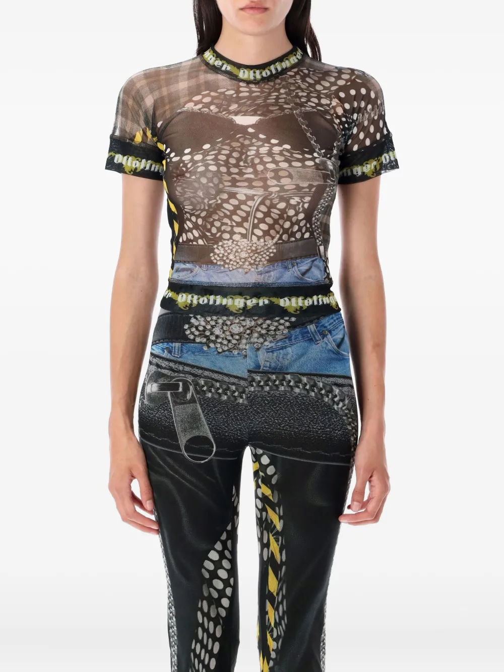 Ottolinger mesh zip-print T-shirt Zwart