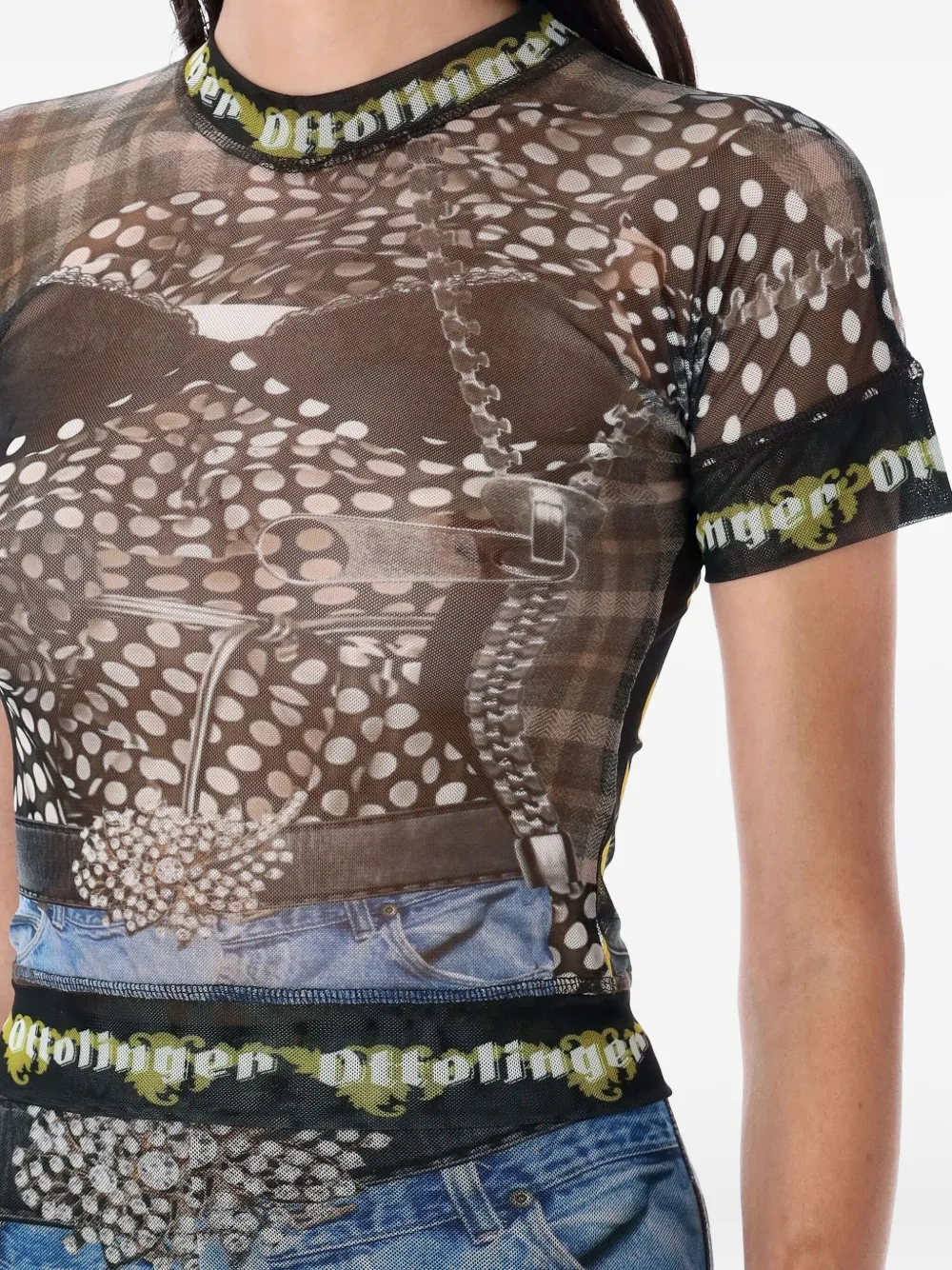 Ottolinger mesh zip-print T-shirt Zwart